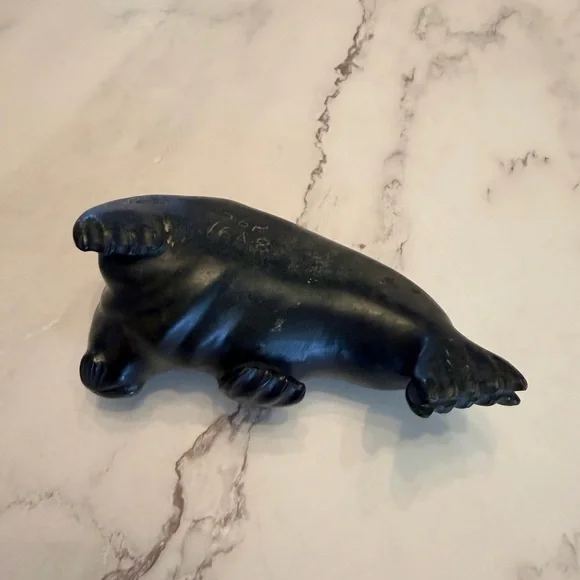 Vintage Walrus Inuit Soapstone Carving with signature
